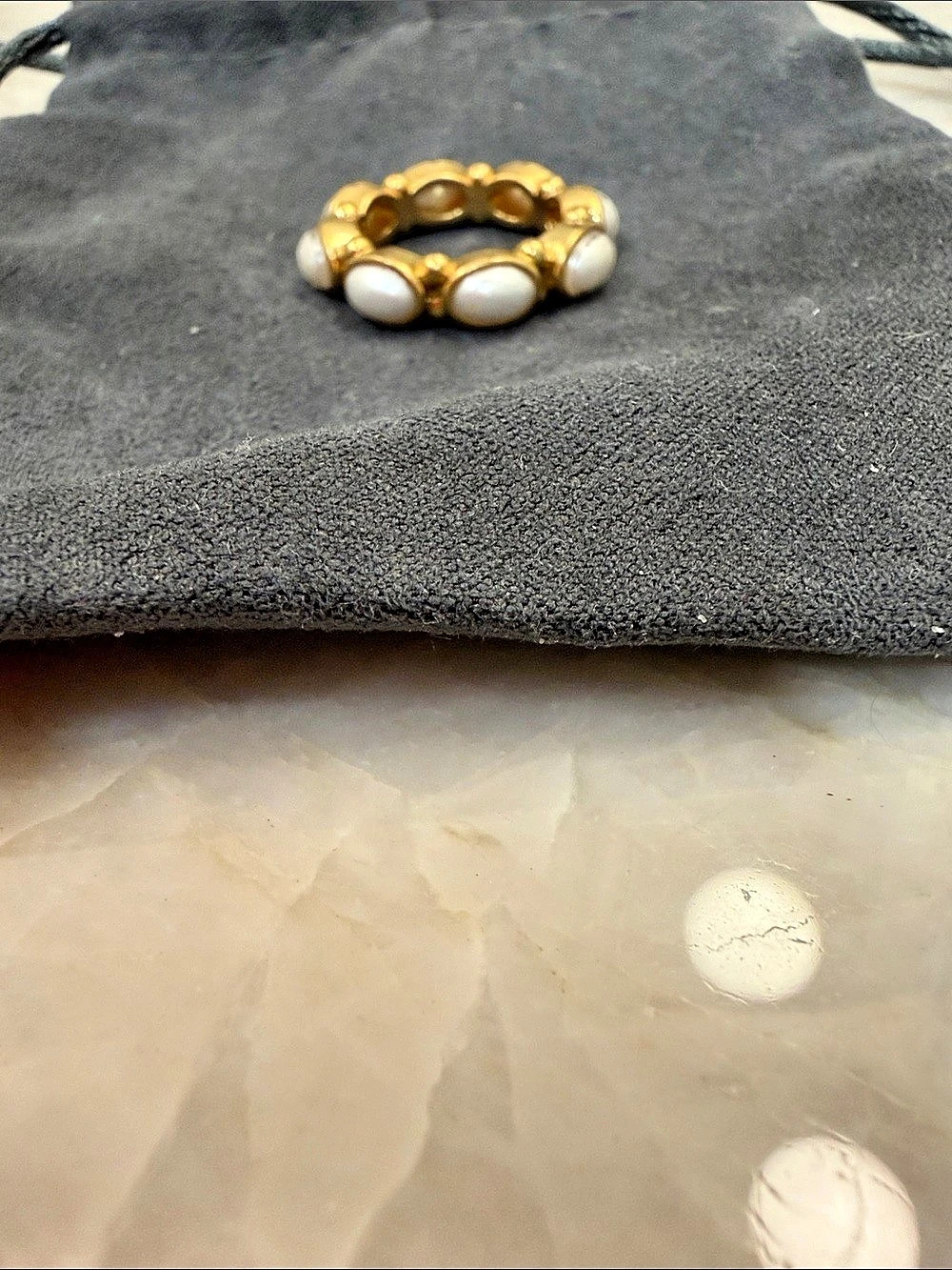 Julie Vos Gold Pearl Cabochon Ring in Gold & White